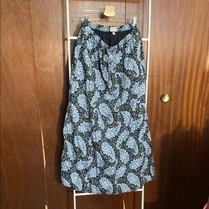 EUC J. Crew Collection Blue Long A-Line Skirt Double Side Slits Pockets Tie S